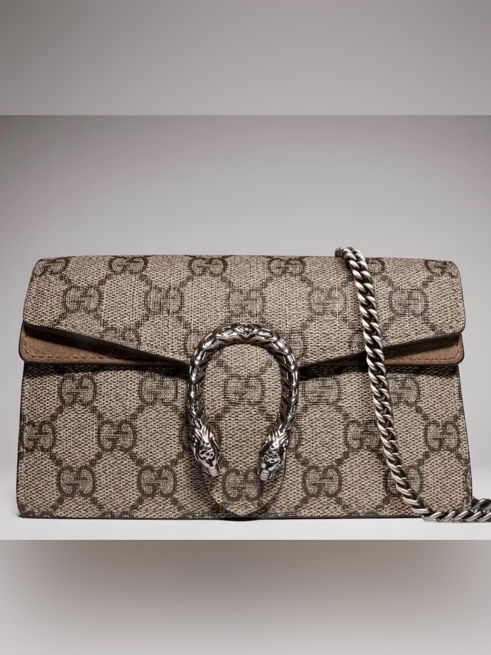 Gucci Dionysus Super Mini Beige Ebony GG Supreme Canvas Crossbody
